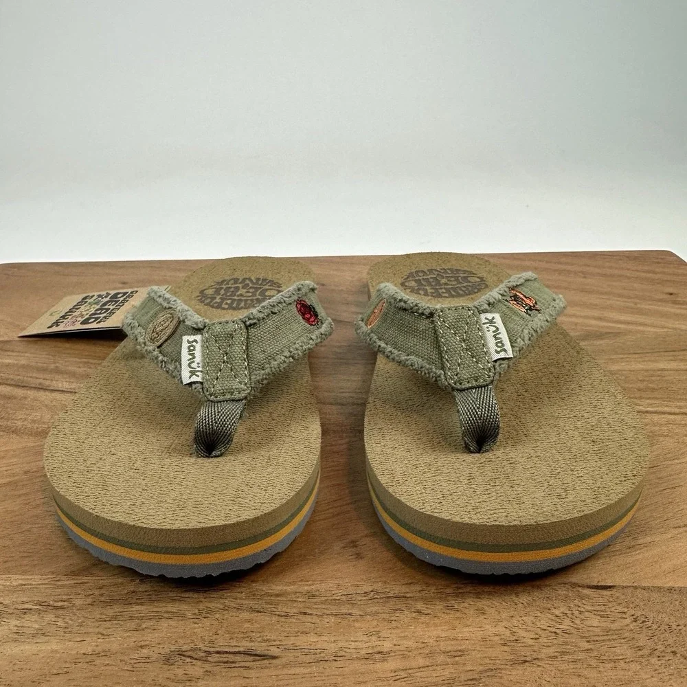 New NWT Big Kids Sanuk Fraidy Stacker Grateful Dead Flip Flops Sandals Sze 2-3 Y